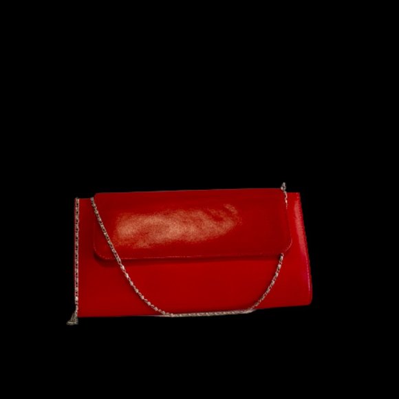 Women's Clutch bag with silver detachable shoulder chain in red, only worn once - Picture 16 of 16